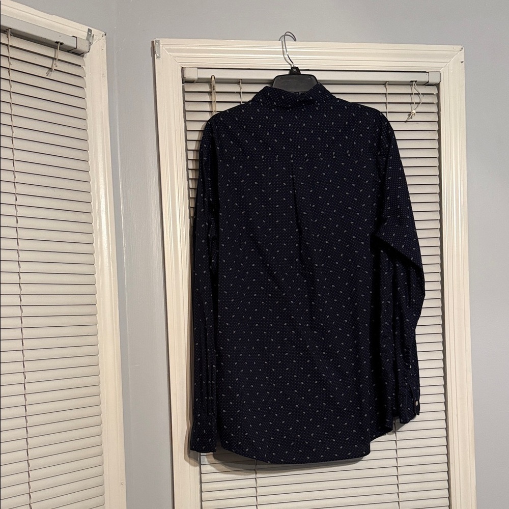 Chaps Navy Button-Up with Subtle White Pattern - Picture 4 of 4